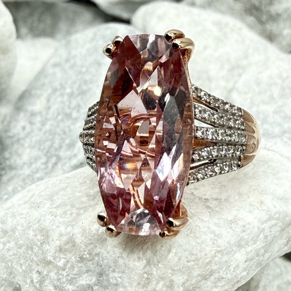 Jewelry - Morganite Cushion Cut Ring Rose Gold Over Sterling CZ Pave Size 7